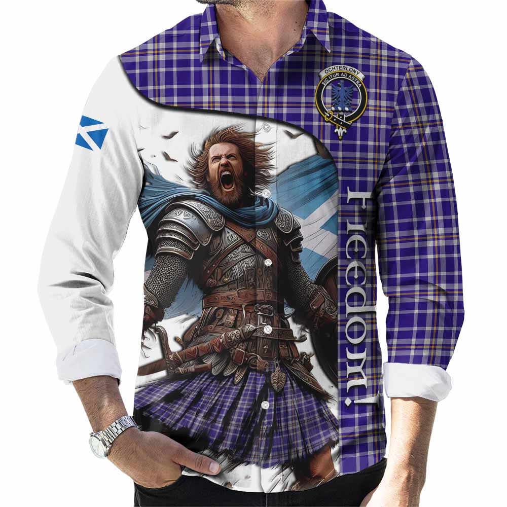 Tartan Vibes Clothing Ochterlony Crest Tartan Long Sleeve Button Shirt Inspired by the Freedom of Scottish Warrior