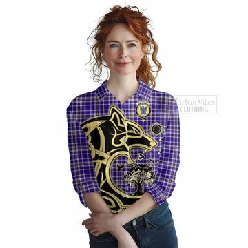 Ochterlony Tartan Women's Casual Shirt with Family Crest Celtic Wolf Style Female - Tartan Vibes Clothing