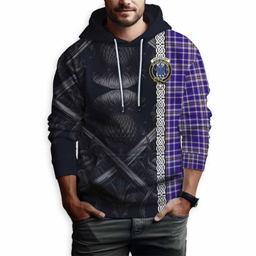 Ochterlony Tartan Hoodie with Family Crest Cross Sword Thistle Celtic Vibes Pullover Hoodie - Tartan Vibes Clothing