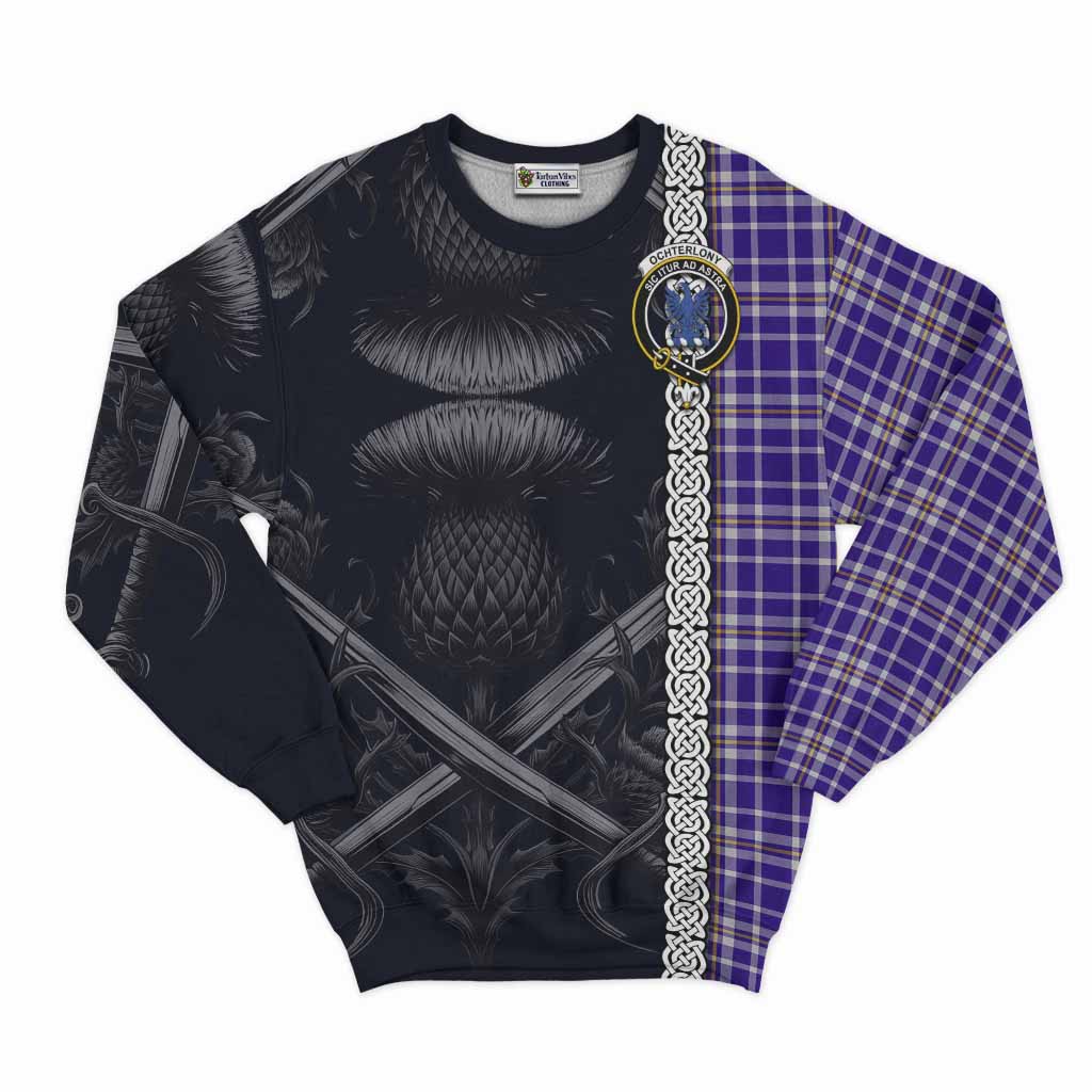 Ochterlony Tartan Sweatshirt with Family Crest Cross Sword Thistle Celtic Vibes Unisex - Tartan Vibes Clothing