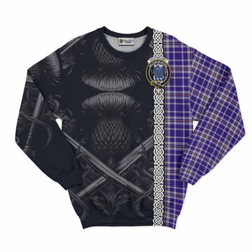 Ochterlony Tartan Sweatshirt with Family Crest Cross Sword Thistle Celtic Vibes Unisex - Tartan Vibes Clothing