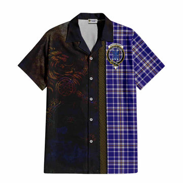 Tartan Vibes Clothing Ochterlony Tartan Family Crest Short Sleeve Button Shirt Alba Gu Brath Be Brave Lion Ancient Style