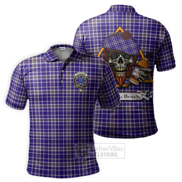 Ochterlony Tartan Polo Shirt with Family Crest and Bearded Skull Holding Bottles of Whiskey Kid - Tartan Vibes Clothing