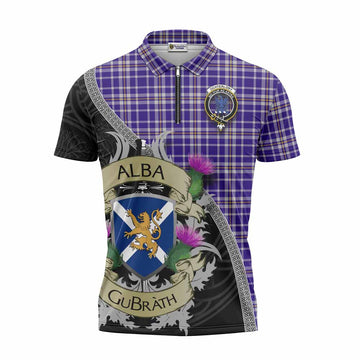Ochterlony Tartan Family Crest Zipper Polo Shirt Lion Rampant Royal Thistle Shield Celtic Inspired Unisex - Tartan Vibes Clothing
