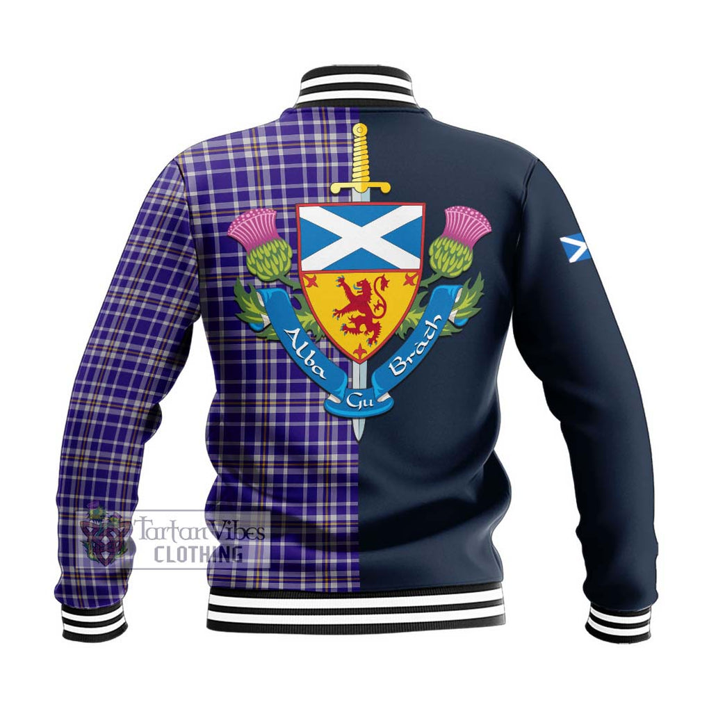 Ochterlony Tartan Baseball Jacket Alba with Scottish Lion Royal Arm Half Style - Tartan Vibes Clothing