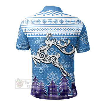 Tartan Vibes Clothing Ochterlony Clan Christmas Polo Shirt Celtic Reindeer Style