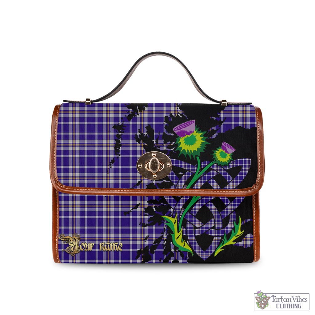 Tartan Vibes Clothing Ochterlony Tartan Waterproof Canvas Bag with Scotland Map and Thistle Celtic Accents