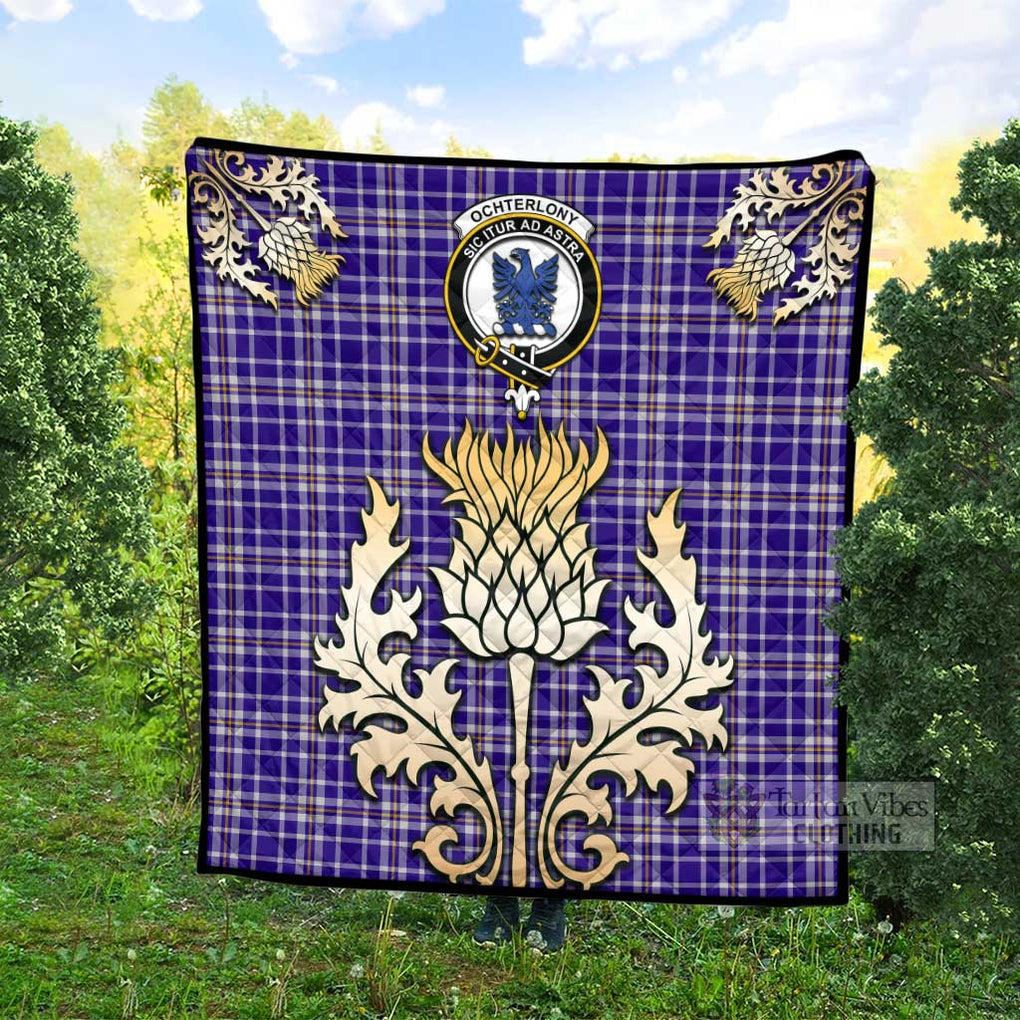 Tartan Vibes Clothing Ochterlony Tartan Quilt with Family Crest and Golden Thistle Style