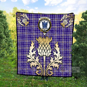 Tartan Vibes Clothing Ochterlony Tartan Quilt with Family Crest and Golden Thistle Style