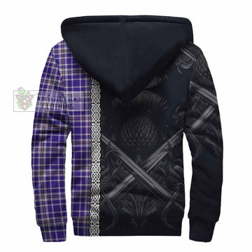 Ochterlony Tartan Sherpa Hoodie with Family Crest Cross Sword Thistle Celtic Vibes - Tartan Vibes Clothing
