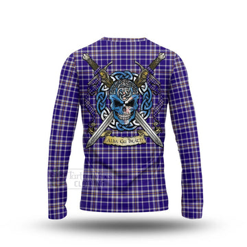 Ochterlony Tartan Long Sleeve T-Shirt with Family Crest Celtic Skull Style - Tartan Vibes Clothing