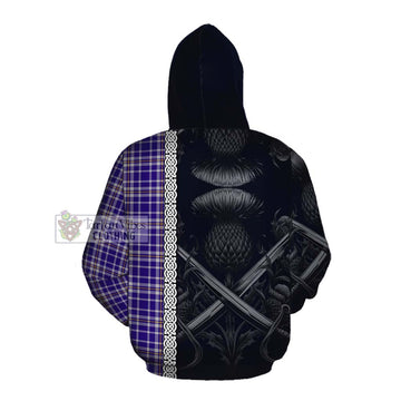 Ochterlony Tartan Cotton Hoodie with Family Crest Cross Sword Thistle Celtic Vibes Pullover Hoodie - Tartan Vibes Clothing