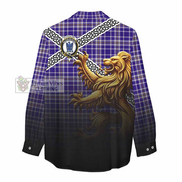 Ochterlony Crest Tartan Women's Casual Shirt with Golden Lion Emblem Celtic Style - Tartan Vibes Clothing