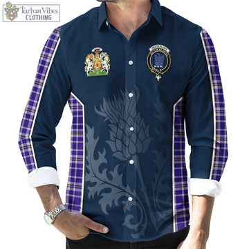 Ochterlony Tartan Long Sleeve Button Up Shirt with Family Crest and Scottish Thistle Vibes Sport Style