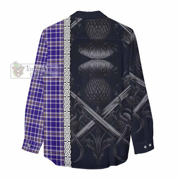 Ochterlony Tartan Women's Casual Shirt with Family Crest Cross Sword Thistle Celtic Vibes - Tartan Vibes Clothing