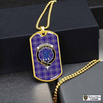 Tartan Vibes Clothing Ochterlony Tartan Dog Tag Necklace with Family Crest