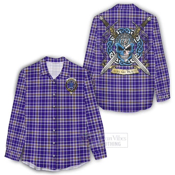 Ochterlony Tartan Women's Casual Shirt with Family Crest Celtic Skull Style - Tartan Vibes Clothing