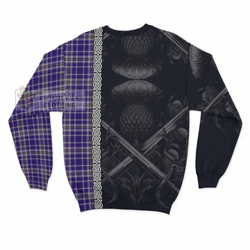 Ochterlony Tartan Sweatshirt with Family Crest Cross Sword Thistle Celtic Vibes - Tartan Vibes Clothing