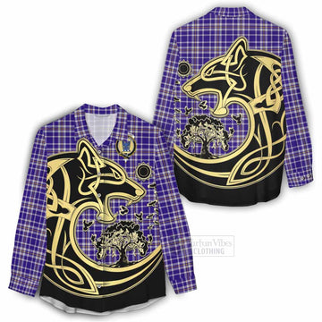 Ochterlony Tartan Women's Casual Shirt with Family Crest Celtic Wolf Style - Tartan Vibes Clothing