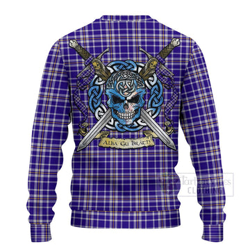 Ochterlony Tartan Ugly Sweater with Family Crest Celtic Skull Style - Tartan Vibes Clothing