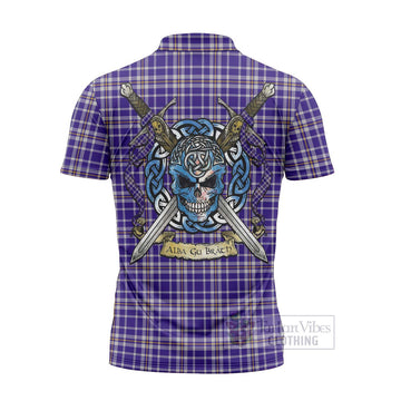 Ochterlony Tartan Zipper Polo Shirt with Family Crest Celtic Skull Style - Tartan Vibes Clothing