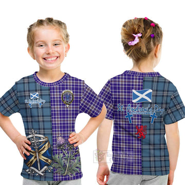 Ochterlony Tartan Kid T-Shirt Happy St. Andrew's Day Half Tartan Style - Tartan Vibes Clothing