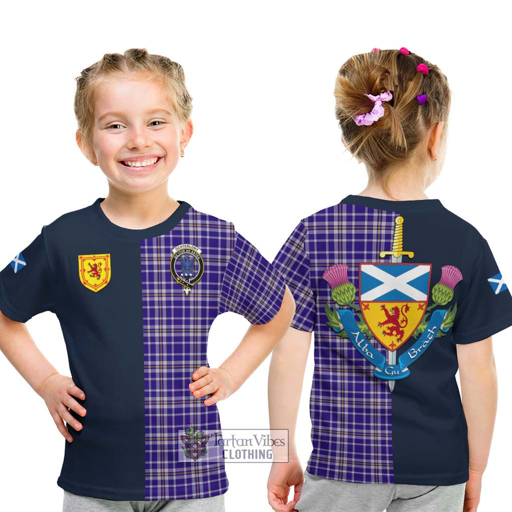 Ochterlony Tartan Kid T-Shirt Alba with Scottish Lion Royal Arm Half Style - Tartan Vibes Clothing