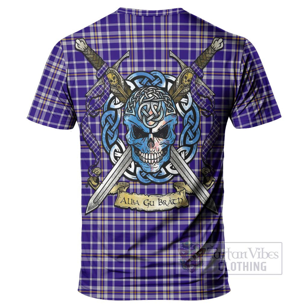 Ochterlony Tartan T-Shirt with Family Crest Celtic Skull Style - Tartan Vibes Clothing