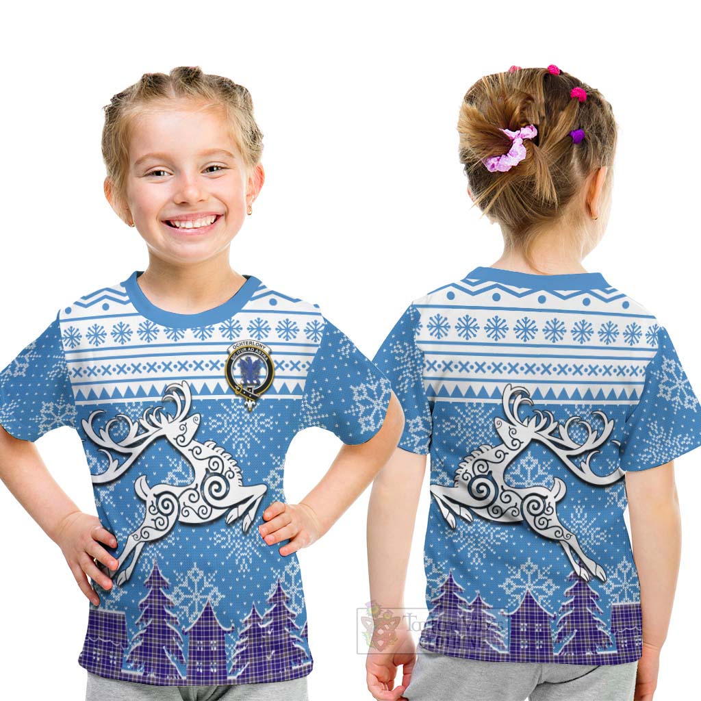 Ochterlony Clan Christmas Kid T-Shirt Celtic Reindeer Style - Tartan Vibes Clothing