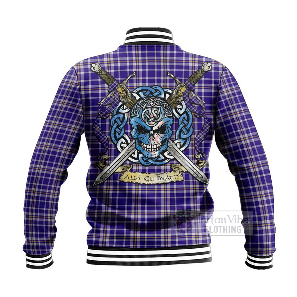 Ochterlony Tartan Baseball Jacket with Family Crest Celtic Skull Style - Tartan Vibes Clothing