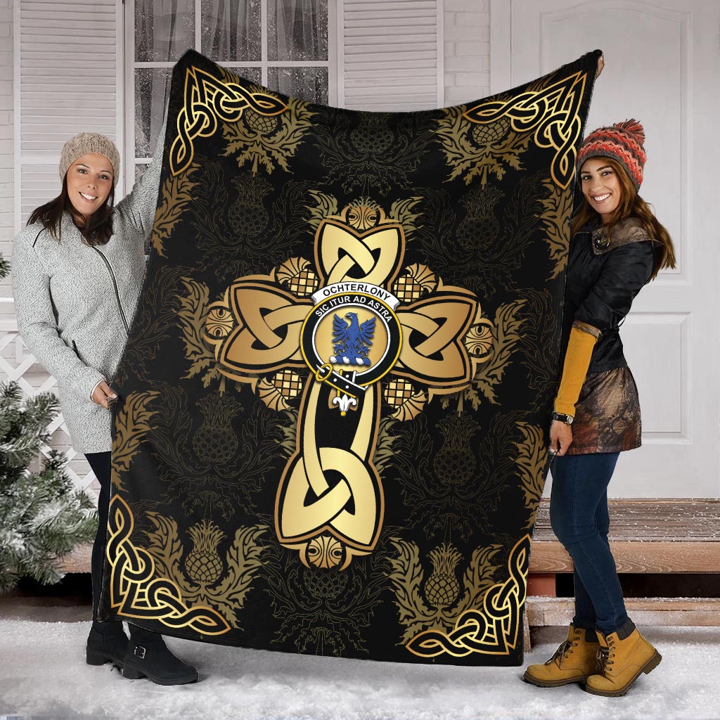 Ochterlony Clan Blanket Gold Thistle Celtic Style - 2D-tartanvibesclothing