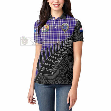 Ochterlony Crest Tartan Women's Polo Shirt with New Zealand Silver Fern Half Style - Tartan Vibes Clothing