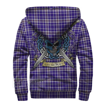 Ochterlony Tartan Sherpa Hoodie with Family Crest Celtic Skull Style - Tartan Vibes Clothing