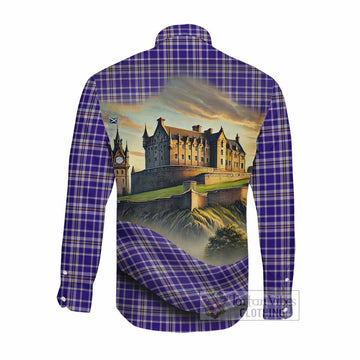 Tartan Vibes Clothing Ochterlony Tartan Family Crest Long Sleeve Button Shirt with Scottish Ancient Castle Style