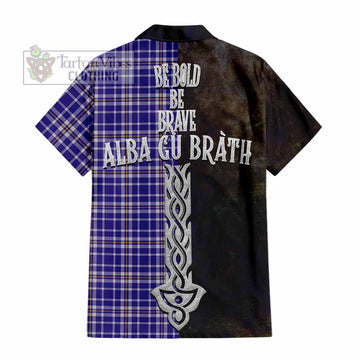Tartan Vibes Clothing Ochterlony Tartan Family Crest Short Sleeve Button Shirt Alba Gu Brath Be Brave Lion Ancient Style