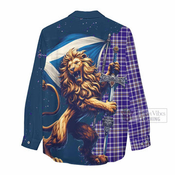 Ochterlony Tartan Family Crest Women's Casual Shirt with Scottish Majestic Lion - Tartan Vibes Clothing
