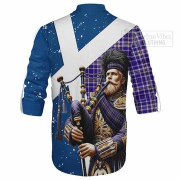 Ochterlony Tartan Ghillie Kilt Shirt with Family Crest Scottish Bagpiper Vibes - Tartan Vibes Clothing
