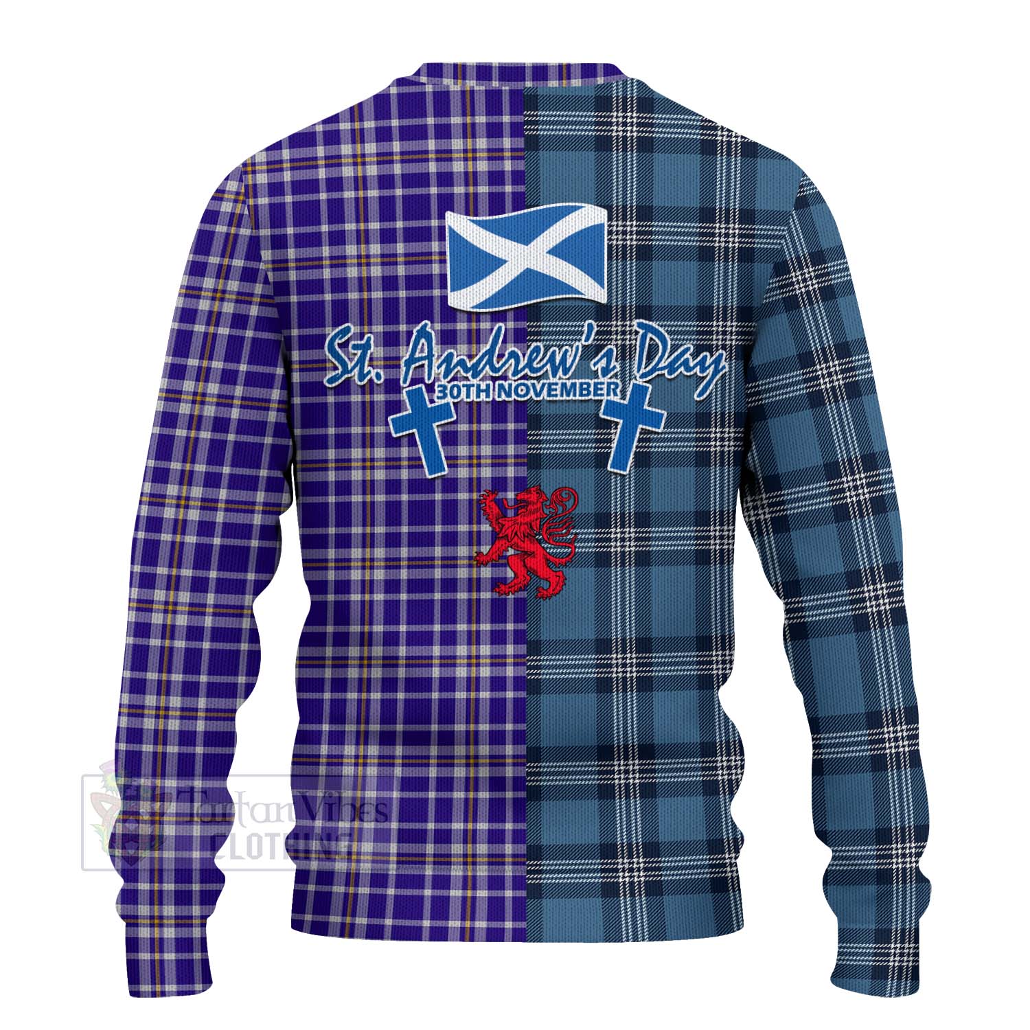 Ochterlony Tartan Knitted Sweater Happy St. Andrew's Day Half Tartan Style - Tartan Vibes Clothing
