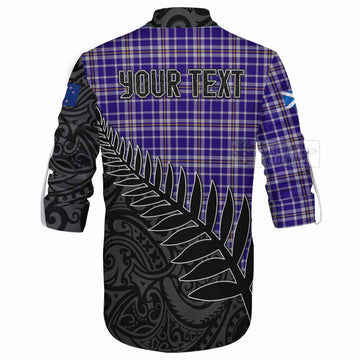 Ochterlony Crest Tartan Ghillie Kilt Shirt with New Zealand Silver Fern Half Style - Tartan Vibes Clothing