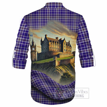 Ochterlony Tartan Family Crest Ghillie Kilt Shirt with Scottish Ancient Castle Style - Tartan Vibes Clothing