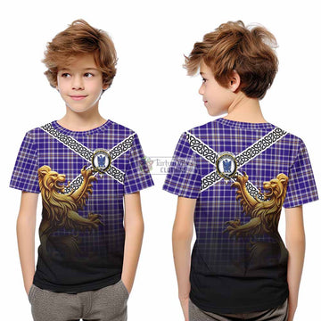 Ochterlony Crest Tartan Kid T-Shirt with Golden Lion Emblem Celtic Style - Tartan Vibes Clothing