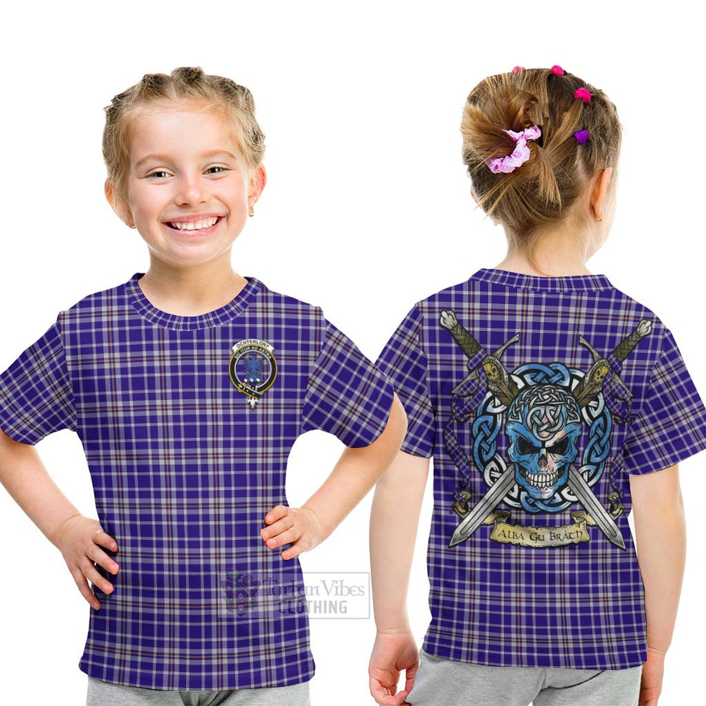 Ochterlony Tartan Kid T-Shirt with Family Crest Celtic Skull Style - Tartan Vibes Clothing