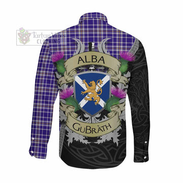 Ochterlony Tartan Family Crest Long Sleeve Button Shirt Lion Rampant Royal Thistle Shield Celtic Inspired Men's Shirt - Tartan Vibes Clothing