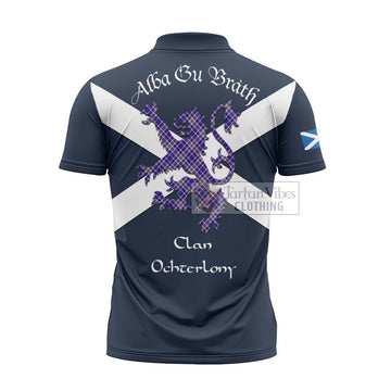 Ochterlony Tartan Lion Rampant Zipper Polo Shirt Proudly Display Your Heritage with Alba Gu Brath and Clan Name - Tartan Vibes Clothing