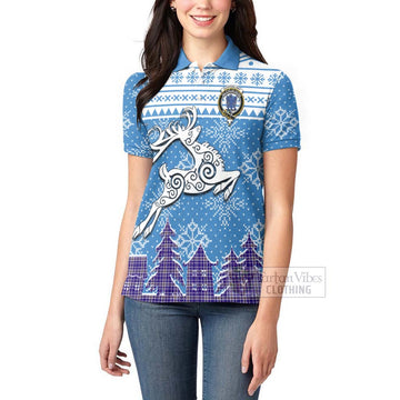 Ochterlony Clan Christmas Women's Polo Shirt Celtic Reindeer Style - Tartan Vibes Clothing