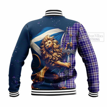 Ochterlony Tartan Family Crest Baseball Jacket with Scottish Majestic Lion - Tartan Vibes Clothing