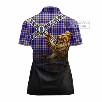 Ochterlony Crest Tartan Women's Polo Shirt with Golden Lion Emblem Celtic Style - Tartan Vibes Clothing