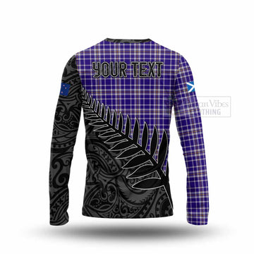 Ochterlony Crest Tartan Long Sleeve T-Shirt with New Zealand Silver Fern Half Style - Tartan Vibes Clothing