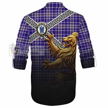Ochterlony Crest Tartan Ghillie Kilt Shirt with Golden Lion Emblem Celtic Style - Tartan Vibes Clothing