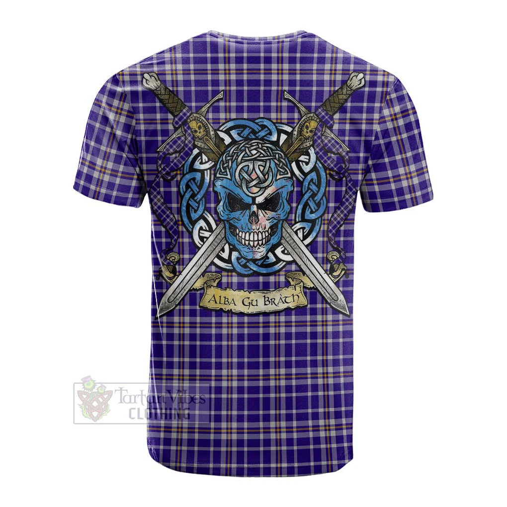 Tartan Vibes Clothing Ochterlony Tartan Cotton T-shirt with Family Crest Celtic Skull Style